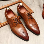 Vintage Brogue Pointed Derby: Luxury Groomsmen Party Formal Shoesyes
