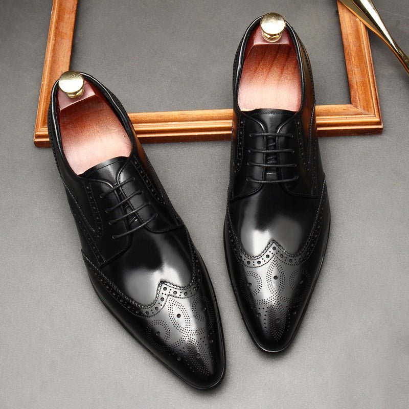 Vintage Brogue Pointed Derby: Luxury Groomsmen Party Formal Shoesyes