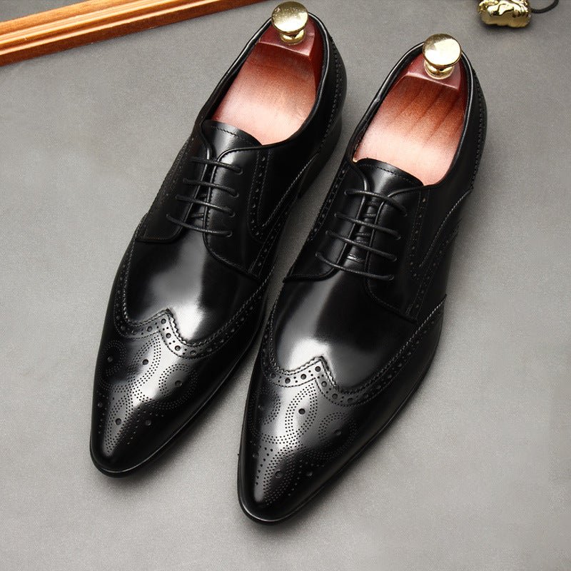 Vintage Brogue Pointed Derby: Luxury Groomsmen Party Formal Shoesyes